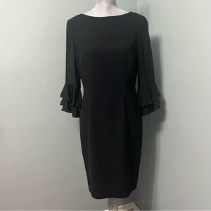 KIR black Cocktail dress sheer ruffle trim statement sleeves size 12 goth